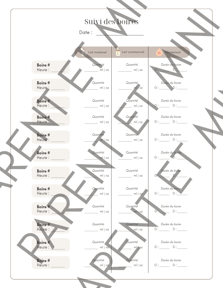 Feuille de suivi des boires
