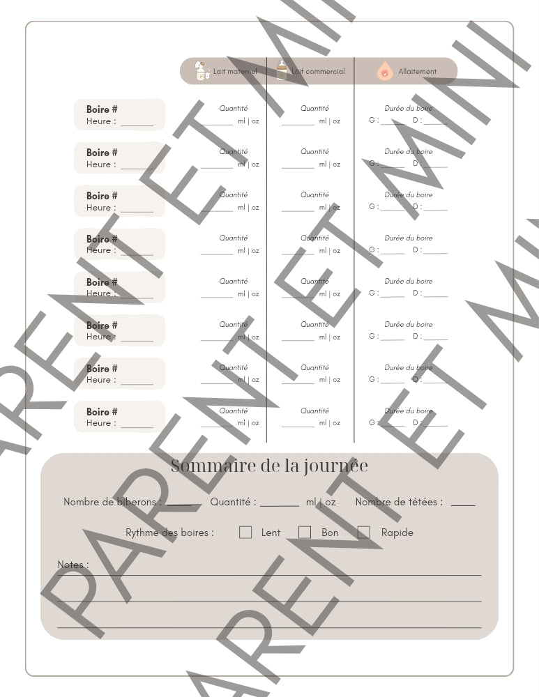 Feuille de suivi des boires